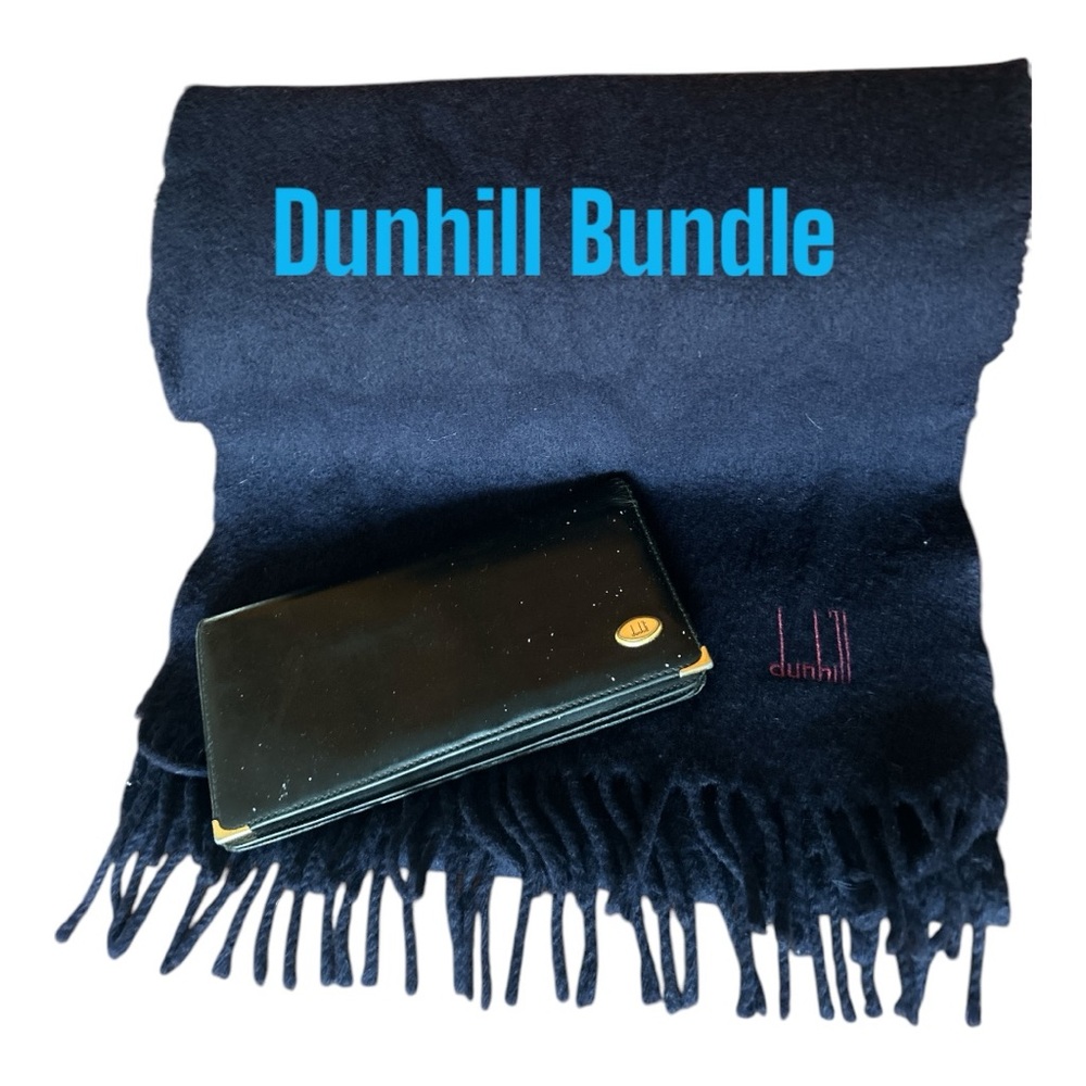 Dunhill Unisex Bifold Long Bill Wallet Black Leather& Dunhill Scarf Bundle